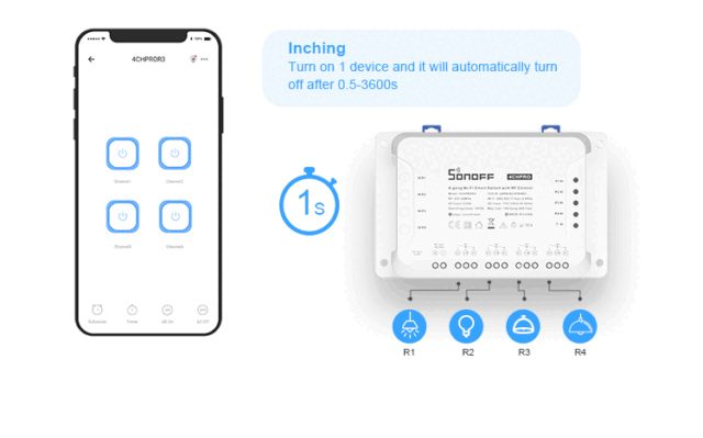 SONOFF 4CHPROR3 4 Gang Wi Fi DIY Smart Switch With RF Control M0802010004 5 – 10 – Tööriistad24