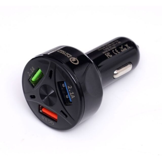 Autolaadija 3 USB LED-porti QUICK CHARGE