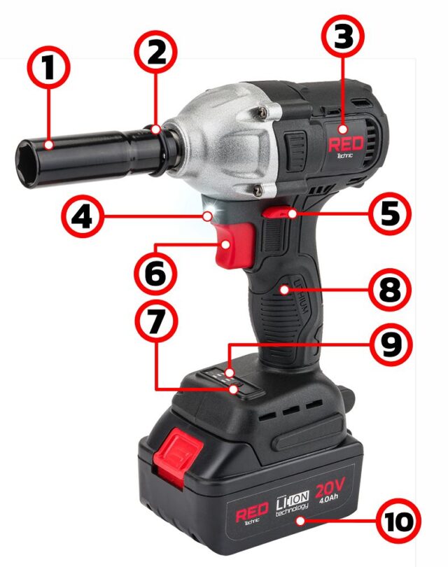 Akuga löökmutrikeeraja RED TECHNIC 20V 4Ah, 380Nm - Image 2
