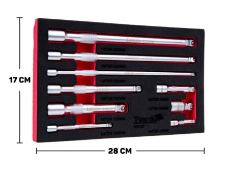 Liigendiga pikenduste komplekt 1/4" 3/8" 1/2" CrV 9-osaline - liigendiga pikenduste komplekt 9osa T00131 2